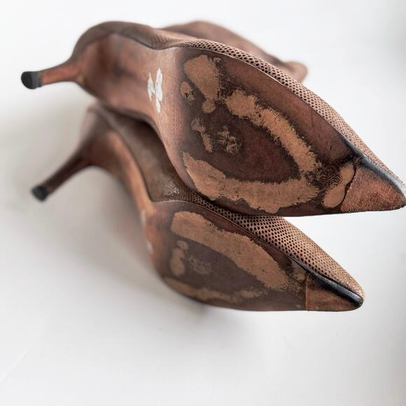 Isola Pisces Ruched Bootie Heels Shimmery Brown Lizard Pattern 9.5 - Picture 5 of 13